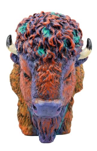 Ebros Gift Wild & Free Colorful American Bison Bust Figurine 7" H Multi Color - Ebros Gift