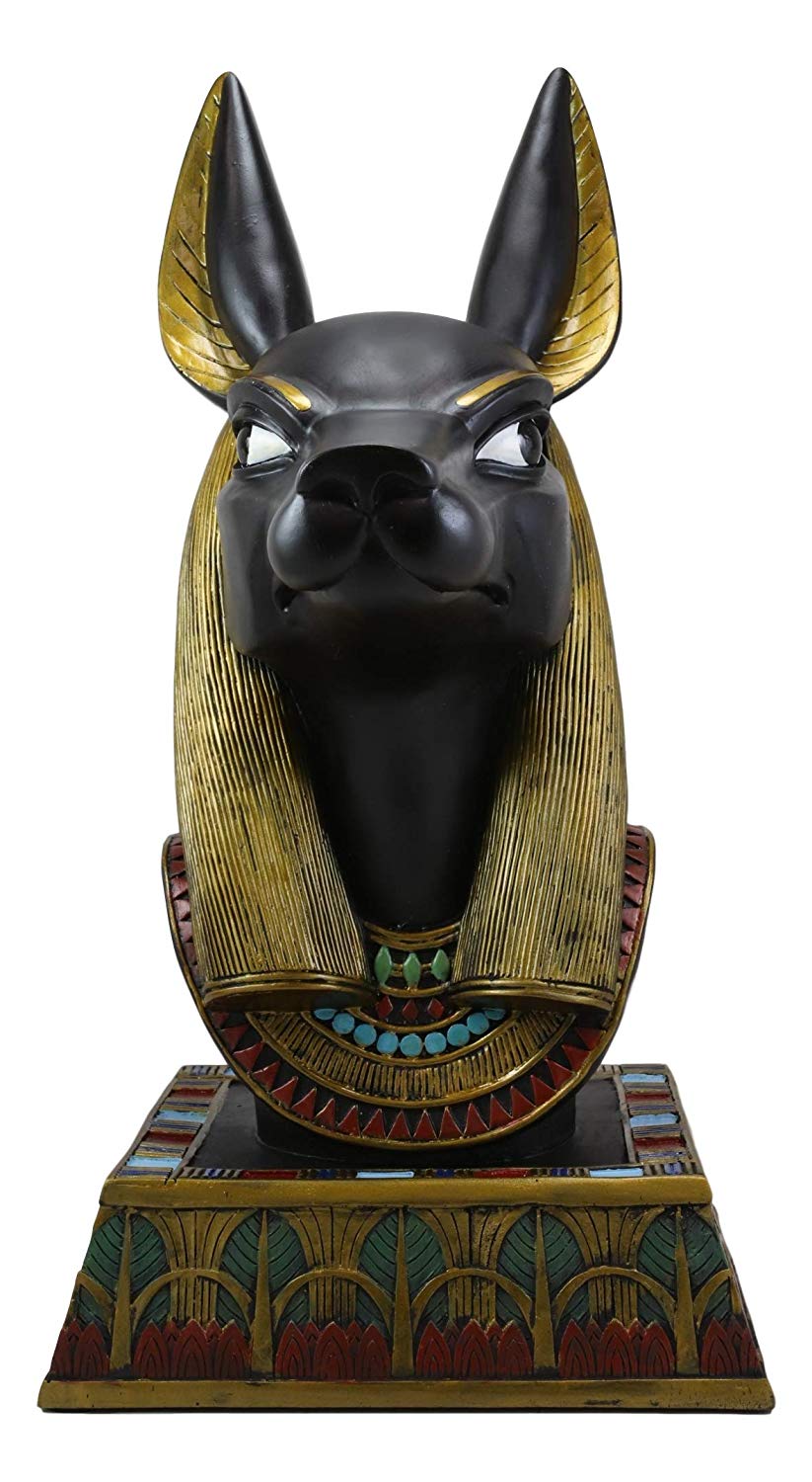 Black and Gold Large Ancient Egyptian God of The Dead Anubis Bust Statue 17.75"H