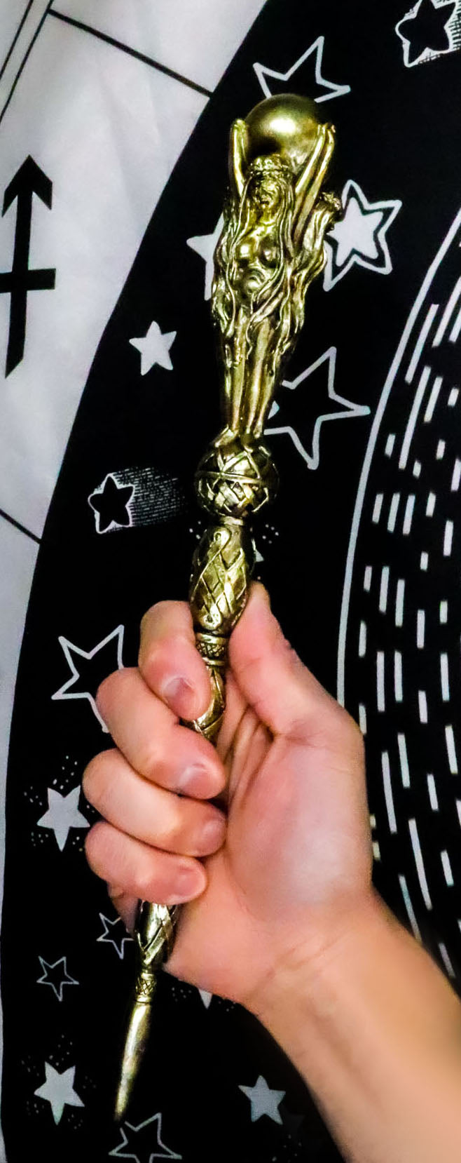 Ebros The Occult Wicca Sacred Moon Triple Goddess Magic Wand Cosplay Prop 14"L