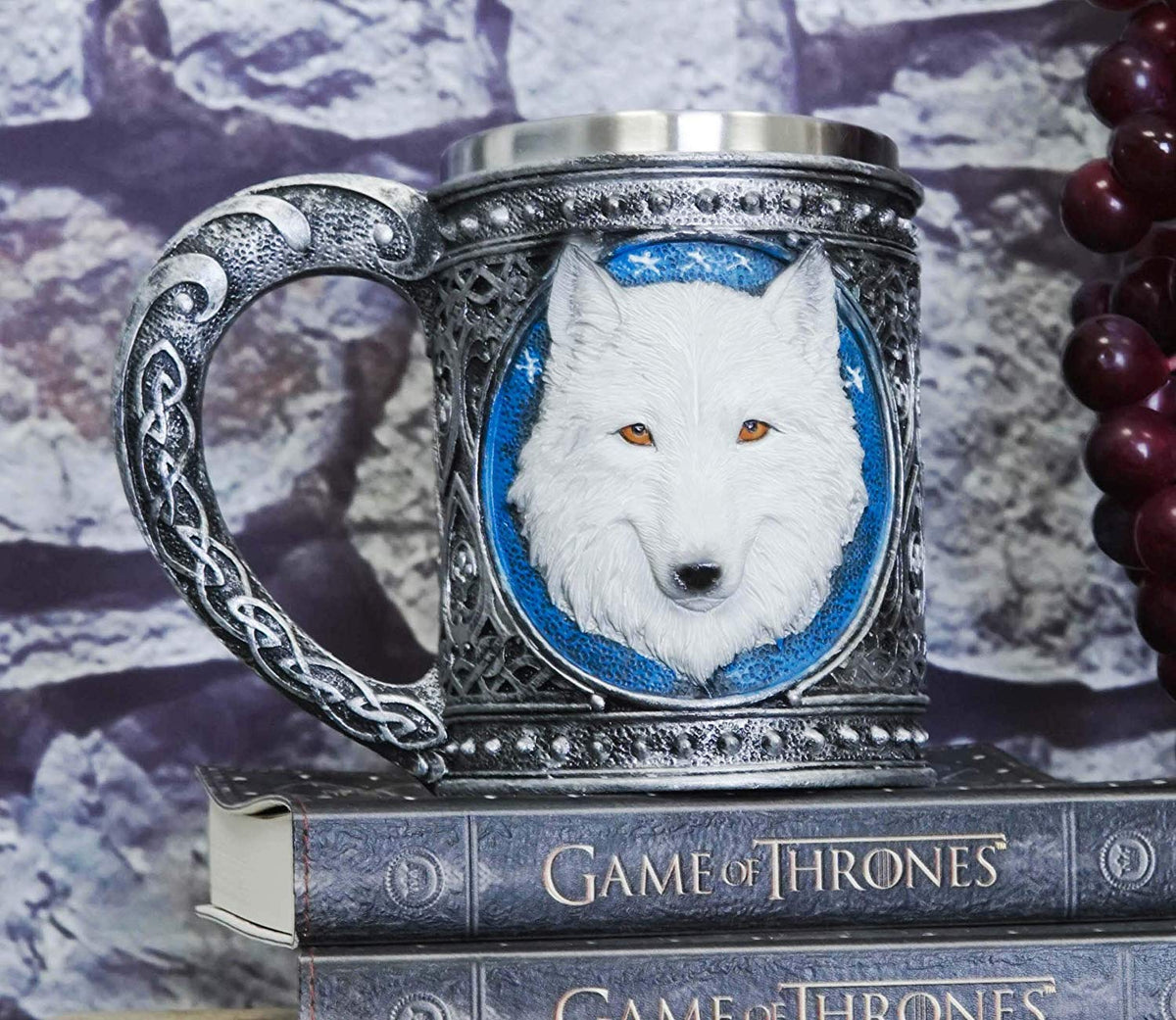 Ebros Large Celtic Direwolf White Snow Wolf Coffee Mug & Wine Goblet Chalice Set
