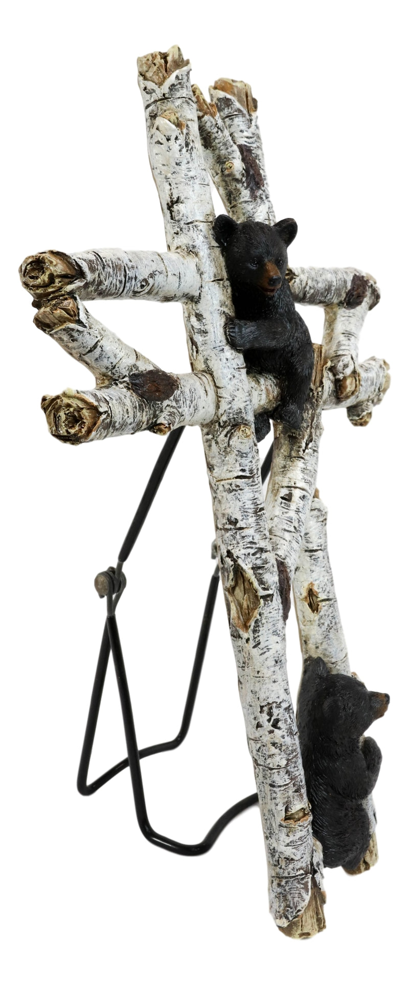 Rustic Western Black Bear Cubs Climbing On Birch Tree Wall Cross Decor Plaque
