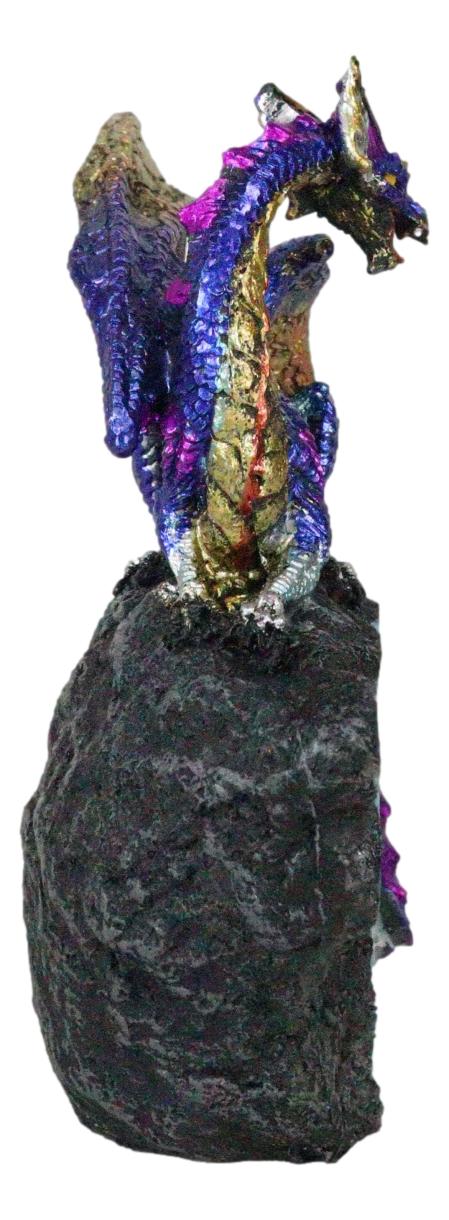 Azure Blue Iridescent Dragon On Faux Geode Rock Quartz Crystal Cove Figurine 5"H - Ebros Gift