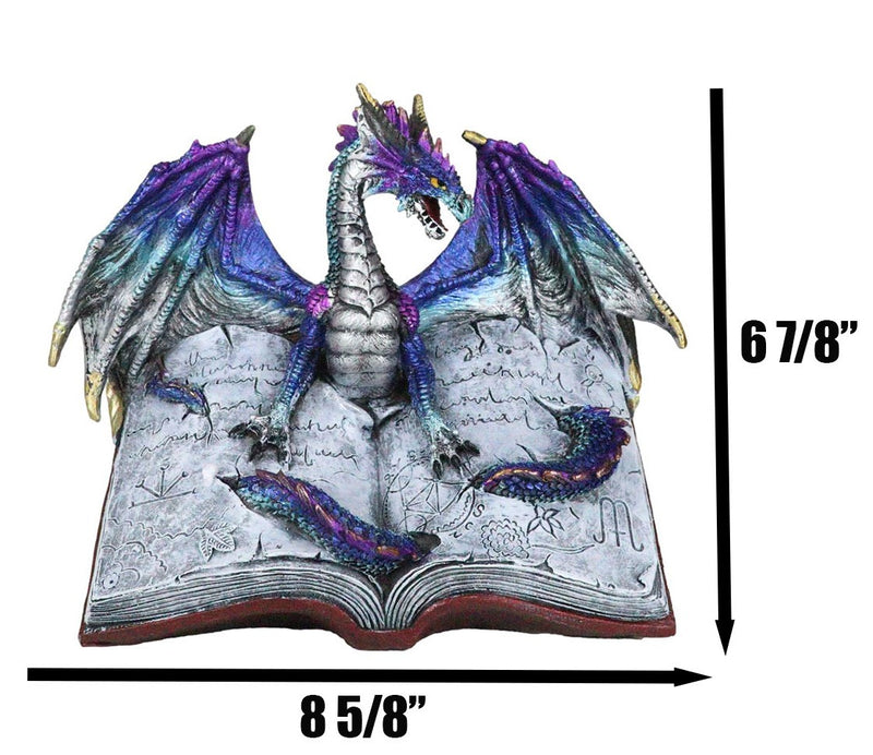Guardian Of Bibliography Purple Blue Dragon Emerging Out Of Spell Book Figurine