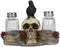Ebros Day Of The Dead Raven Crow W/ Rose Skull Salt & Pepper Shakers Holder Set