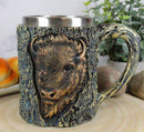 Ebros Nature Wild Bison Mug With Rustic Tree Bark Texture Design In Painted Bronze Finish 12oz Drink Beer Stein Tankard Coffee Cup