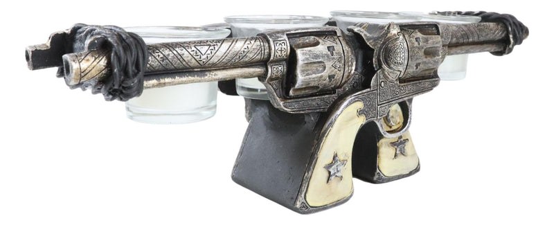 Western Cowboy Dual Crossed Sheriff Revolver Pistols 4 Votives Candle Holder