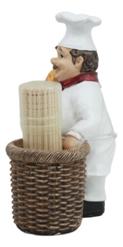 Ebros Pastry Head Chef Jean Holding Bread With Faux Wicker Toothpick Holder Statue