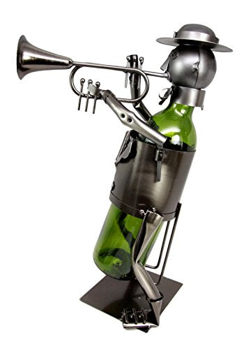 Ebros Gift Festival Trumpet Player Hand Made Metal Wine Bottle Holder Caddy Decor 14"H