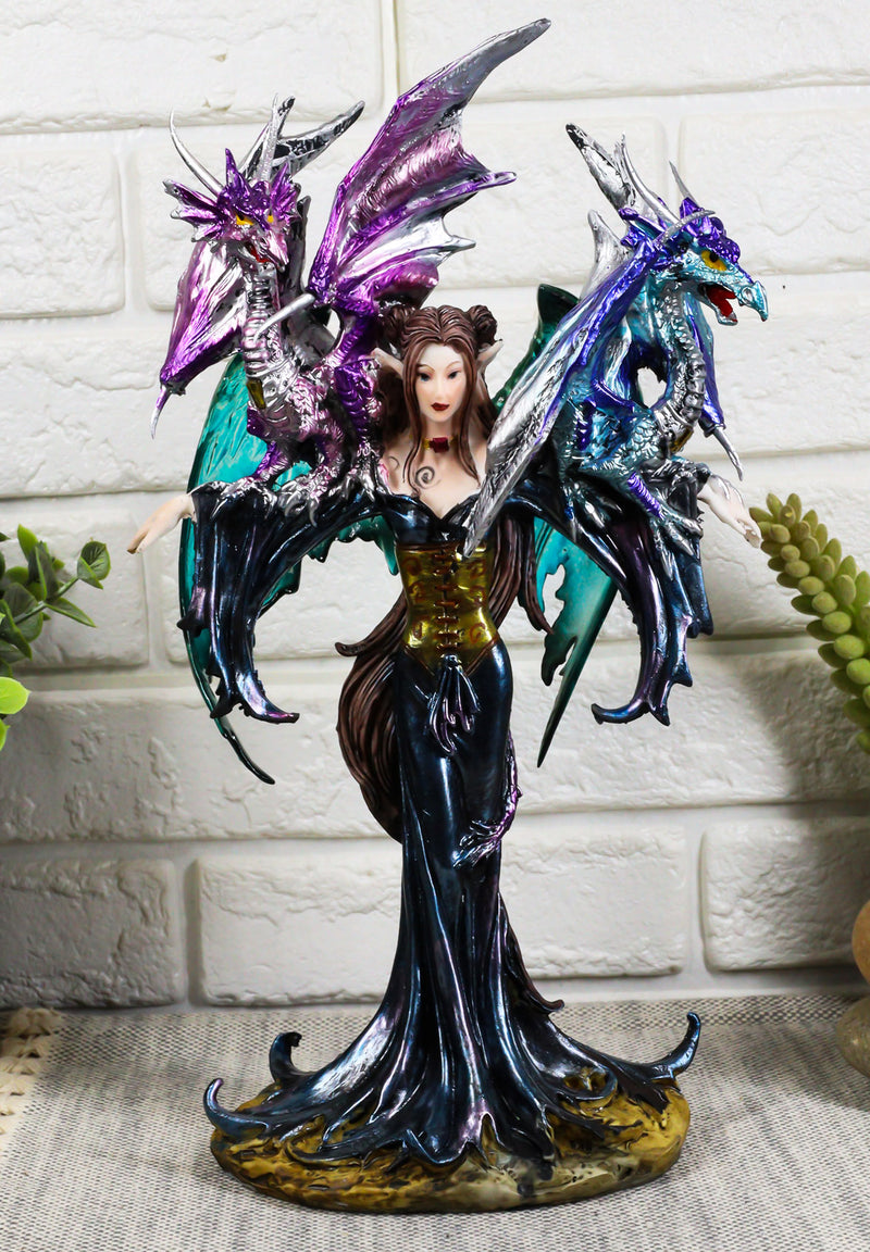 Khaleesi Mother Of Dragons Statue Twilight Fairy With Two Juvenile Dragons Decor