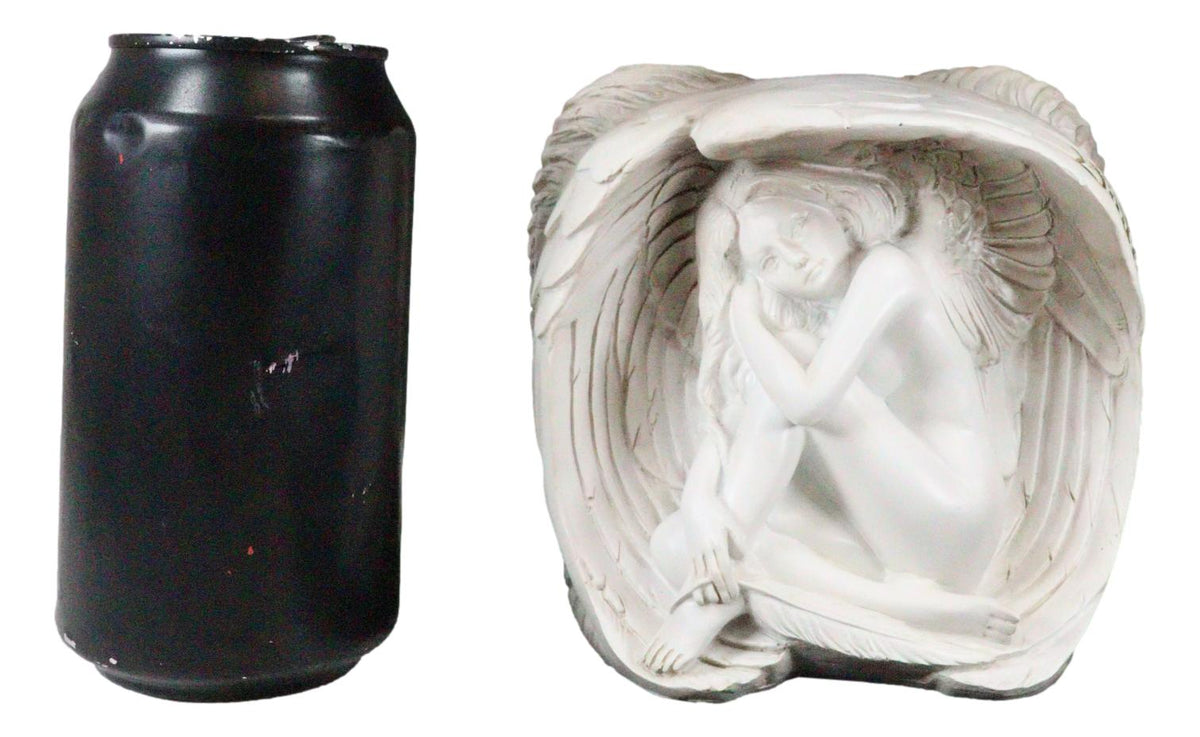 Gothic Angel Of Hades Ram Horned Skull With Nude Winged Redemption Figurine