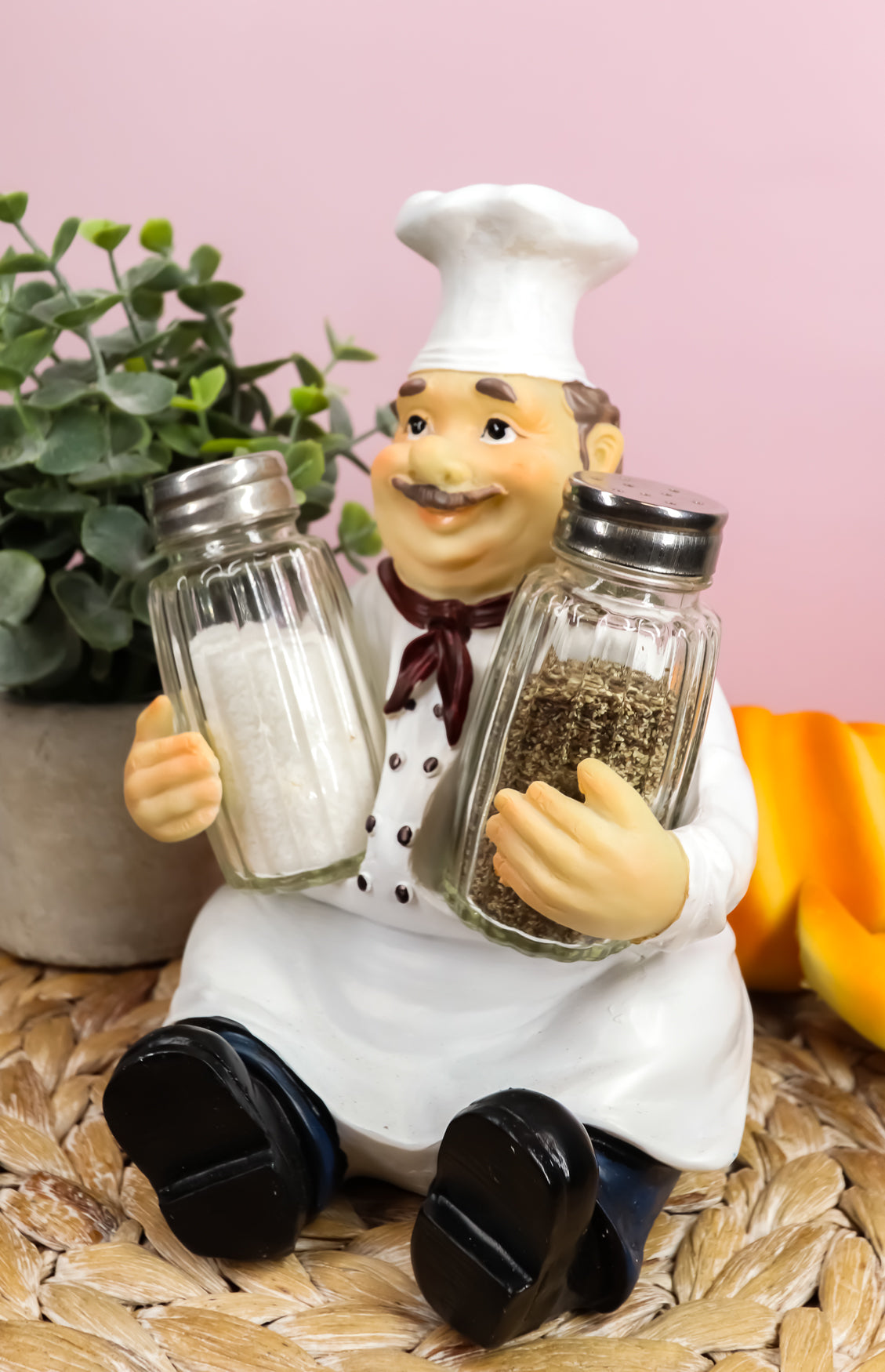 Ebros French Bistro Chef Jean Seasons and Spice Salt Pepper Shaker Holder Set - Ebros Gift