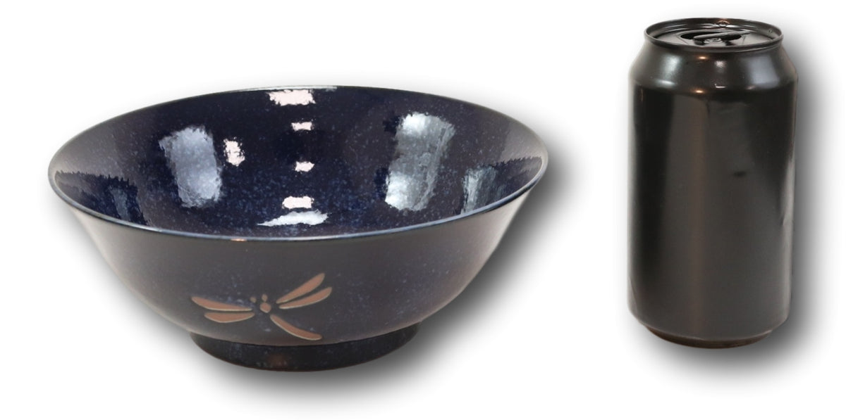 Made in Japan Blue Dragonfly Pasta Salad Soup Cereal Rice Ceramic Bowls Set of 4 - Ebros Gift