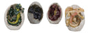 Ebros Set of 4 Fossil Dragon Hatchlings Breaking Out of Egg Shell Figurines 5" H