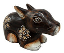 Balinese Wood Handicrafts Crouching Bunny Rabbit With Floral Tattoo Figurine 6"L