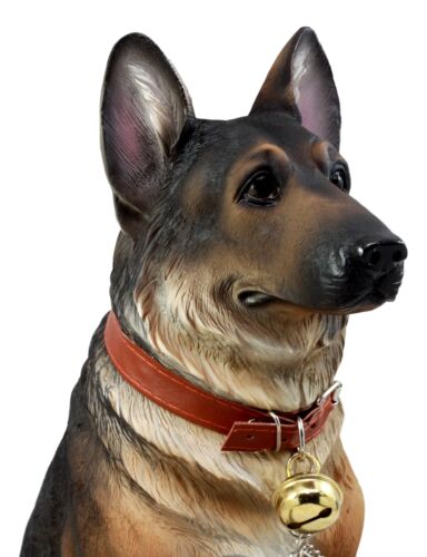 Faithful Collared German Shepherd Guard Dog Large Figurine Holding Sign Statue