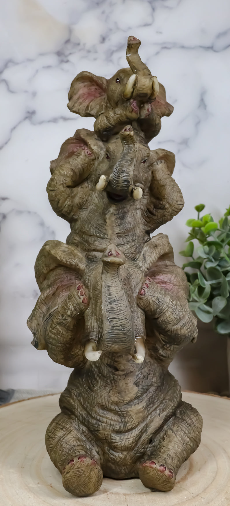 Ebros Safari Acrobats See Hear Speak No Evil Elephants Stacked Figurine 9.5"