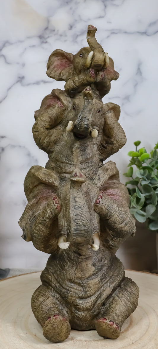 Ebros Safari Acrobats See Hear Speak No Evil Elephants Stacked Figurine 9.5"