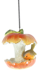 Ebros Red Apple Fruit With Perching Finch Bird Feeder With Hanging Chains Figurine