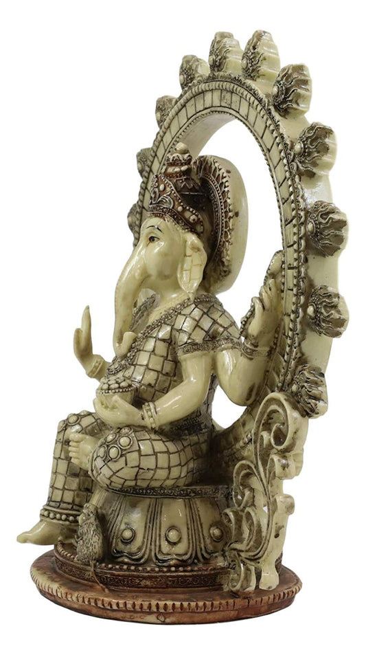 Ebros 11.75" Tall Hindu Vastu Supreme God Nataraja Ganesha Chaturthi On Lotus Throne with Mouse and Arch Ring of Fire Statue Ganapati Elephant Deity Patron of Success Arts and Wisdom Hinduism - Ebros Gift
