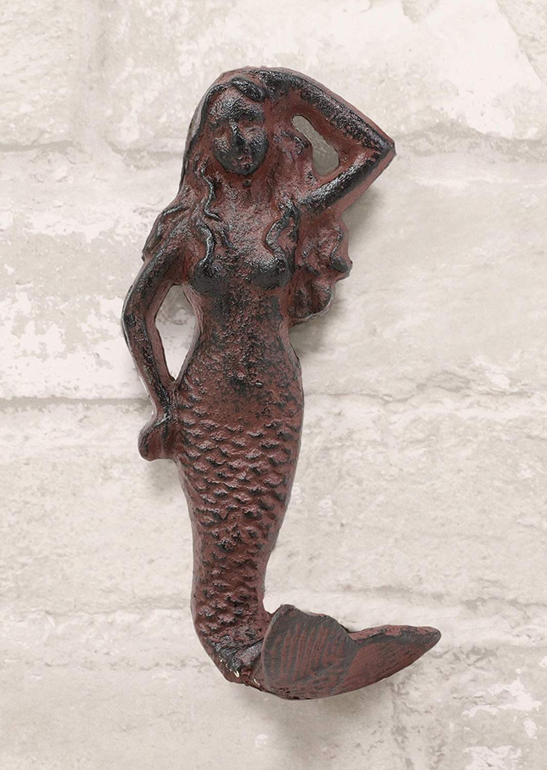Ebros Gift 6" Tall Cast Iron Rustic Vintage Finish Wall Coat Hook Mermaids Decorative Accent Hooks for Keys Leashes Hats (4) - Ebros Gift