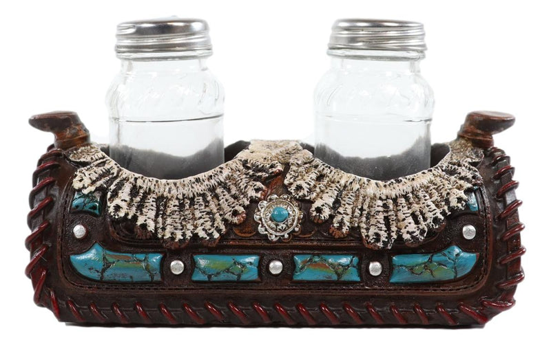 Pack of 2 Western Turquoise Gems Horse Saddle Salt and Pepper Shakers Holders