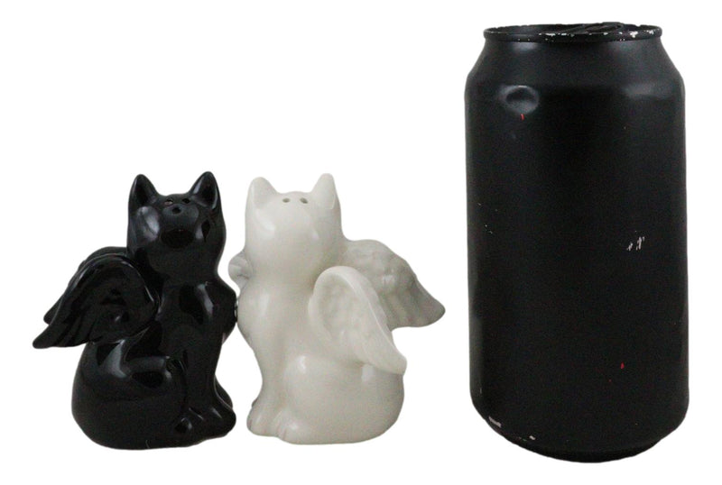 Ceramic Black White Angel Kitty Cats Devil Or Angel Salt And Pepper Shakers Set