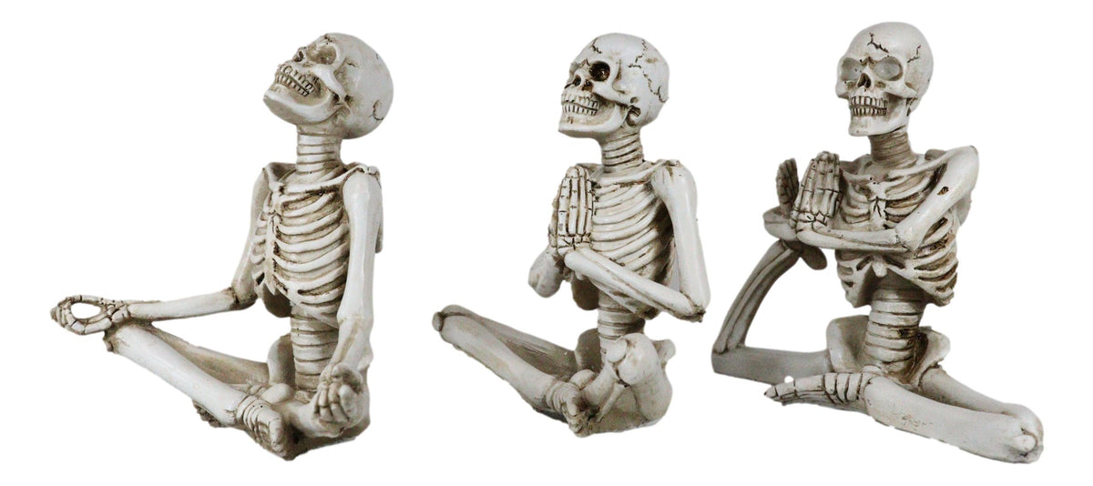 Ebros Set of 3 Whimsical Namaste Meditating Yoga Skeletons Trio Figurines 5.5" Tall