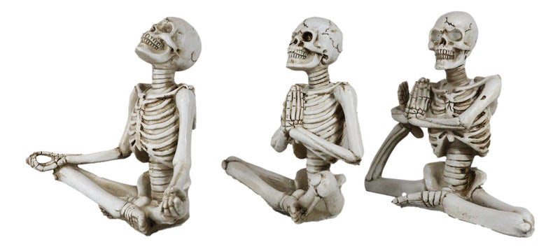Ebros Set of 3 Whimsical Namaste Meditating Yoga Skeletons Trio Figurines 5.5" Tall
