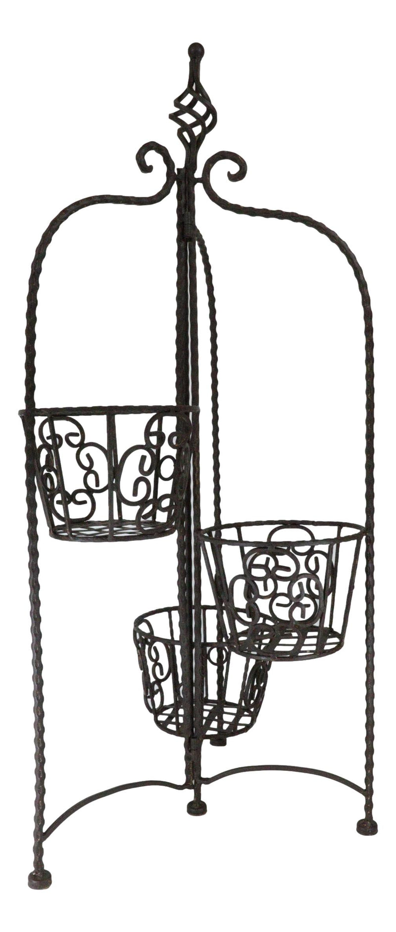 vintage pot plant holders Vintage Rust Finish French Cottage Scroll Metal 3 Tiered Folding Plant– Ebros Gift