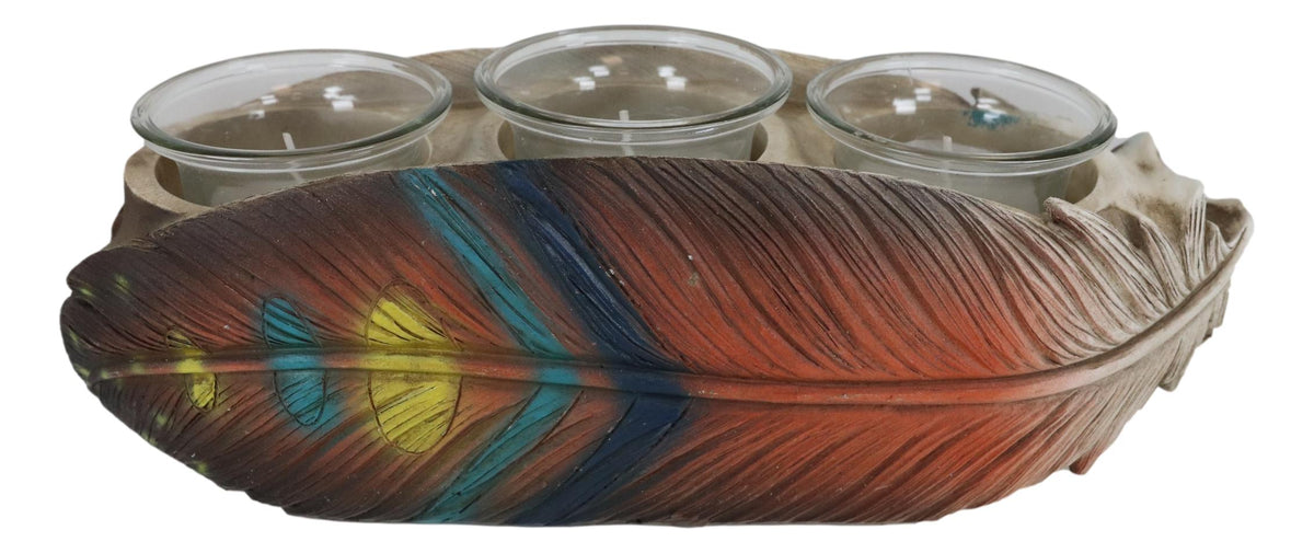 Southwestern Indian Dreamcatcher Feather Trio Tea Light Votive Candle Holder