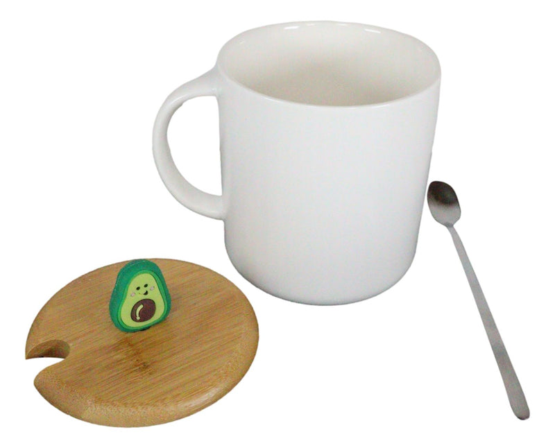 Pack Of 2 Let's Avocuddle Avocado Couple Ceramic Coffee Mug W/ Spoon And Lid Set