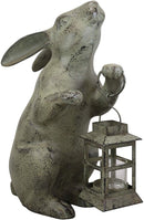 Ebros Verdi Green Bunny Rabbit Holding Rustic Lantern Votive Candle Light Holder