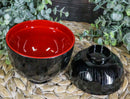 Made In Japan Honeycomb Ridged Black Red Lacquer Plastic Bowl With Lid Set of 6