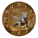 Brown Snow Owl Celtic 13.5" Wall Clock Round Plate By Brigid Ashwood