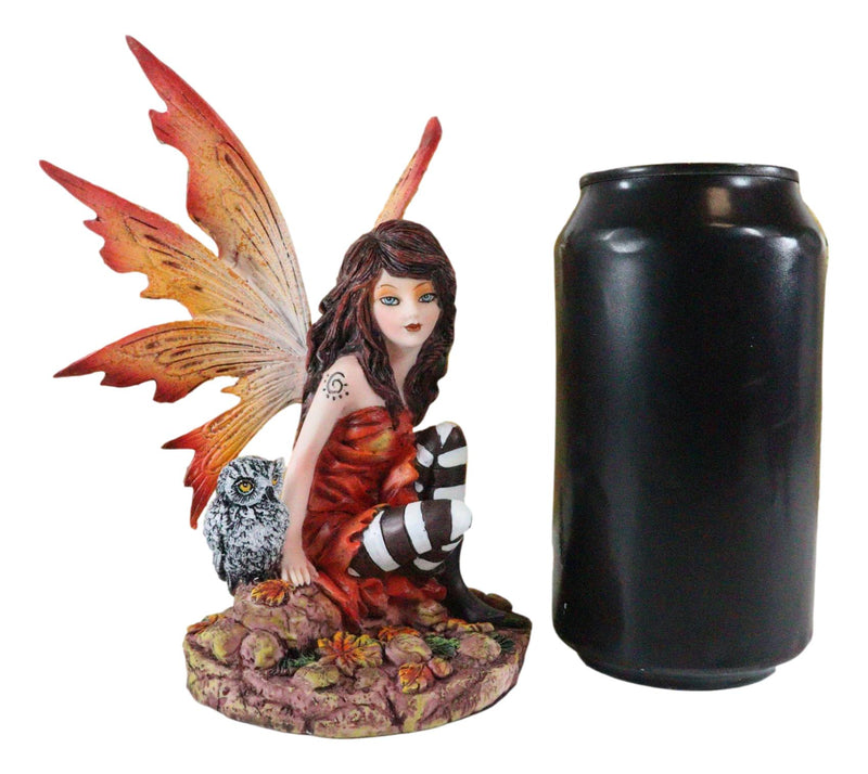 Ebros Fantasy Autumn Forest Tribal Fairy In Orange Gown With Owlet Owl Figurine Decor