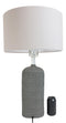 Contemporary Grey Textured Faux Stone Finish Pillar Table Lamp Fabric Shade 26"H