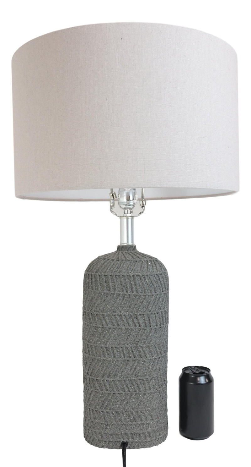 Contemporary Grey Textured Faux Stone Finish Pillar Table Lamp Fabric Shade 26"H