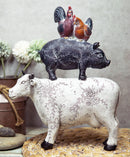 Ebros Gift 12"Tall Rooster Hen Chickens Pig And Cow Stacked Decorative Statue