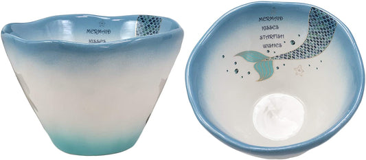 Ebros Nautical Blue Mermaid Kisses Starfish Wishes Small Soup Bowl 16oz Set of 2