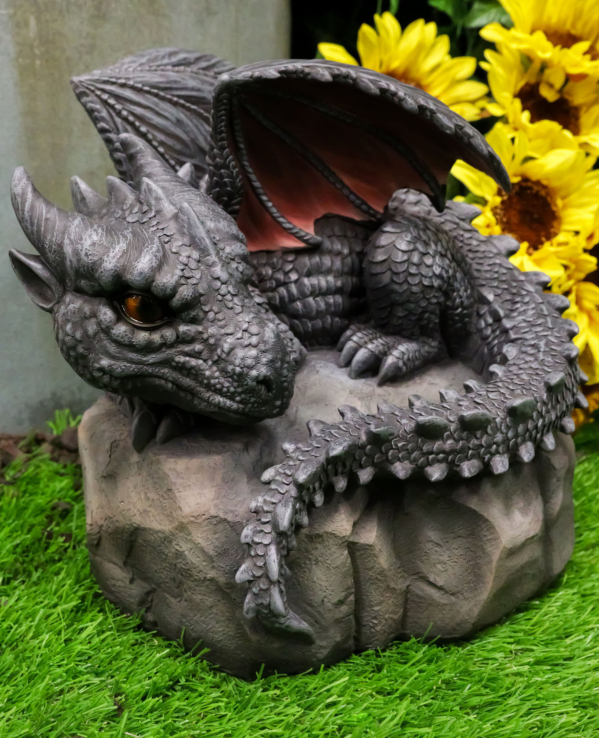 Spyro Resting Baby Dragon Hatchling Garden Statue 10"H Faux Stone Resin Finish