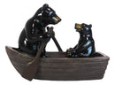 Western Rustic Black Bears Father and Son Family Rowing Canoe Boat Figurine