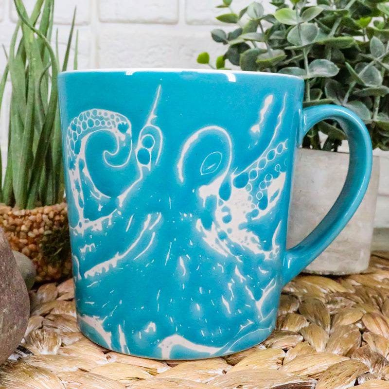 Ebros Nautical Ocean Marine Octopus Beverage Blue Stoneware Ceramic Mug Decor