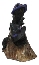 Halloween 5 Black Kitten Cats With Witch Hat Riding Magical Broomstick Figurine