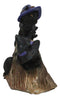 Halloween 5 Black Kitten Cats With Witch Hat Riding Magical Broomstick Figurine