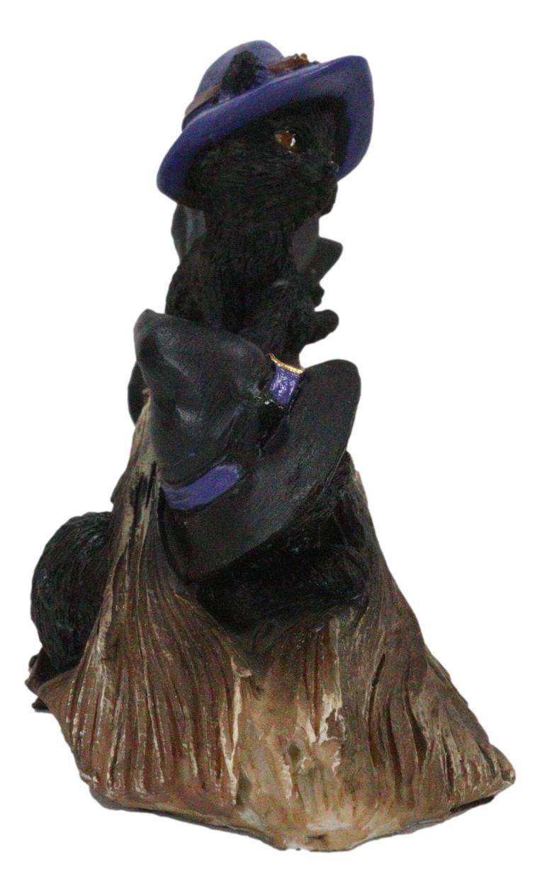 Halloween 5 Black Kitten Cats With Witch Hat Riding Magical Broomstick Figurine