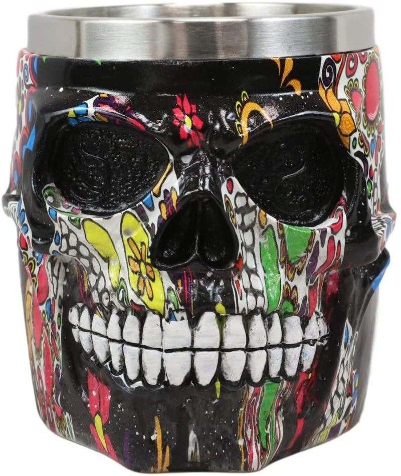 Ebros Black Day of The Dead Sugar Skull Coffee Mug 13Oz Novelty Tankard Cup