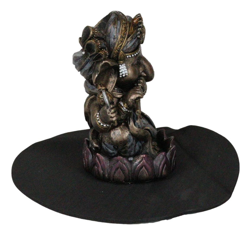 Hindu God Ganapati Baby Ganesha Playing Flute On Lotus Backflow Incense Burner