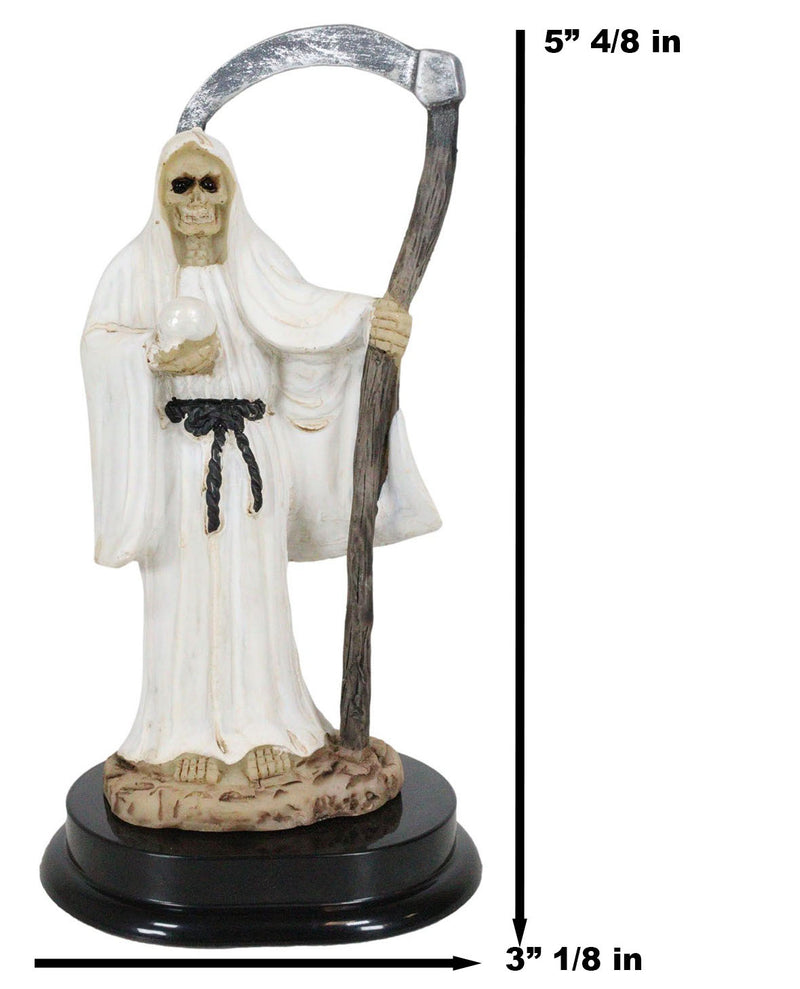 White Santa Muerte With Scythe Figurine 5.5" Tall Bone Mother Angel Of Purity