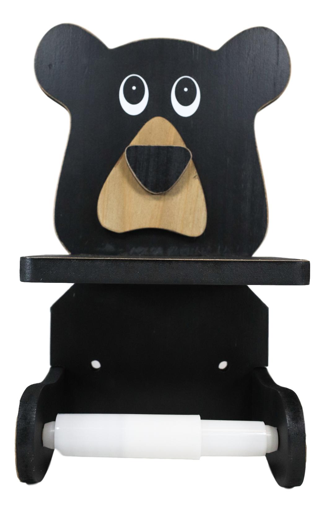 Whimsical Kids Rustic Black Bear Cub Toilet Paper Holder With Cell Pho Ebros Gift