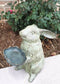 Whimsical Bunny Rabbit Holding Leaf Bird Feeder Garden Decor Aluminum Statue